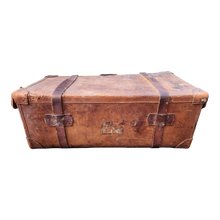 Load image into Gallery viewer, SOLD - Antique Leather Steamer Travelers Trunk Or Foot Locker