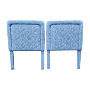 Vintage Upholstered Blue Paisley Twin Headboards - a Pair