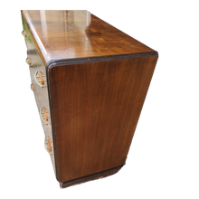 Load image into Gallery viewer, Vintage Art Deco Waterfall Burlwood Book Matched Veneer Front 3 Drawer Dresser Chest of Drawers