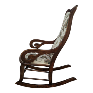 Vintage Rocking Chair With Botanical Print Upholstery