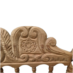 Vintage Hand Carved Indonesian Spindle Headboard in Natural Unfinished Wood