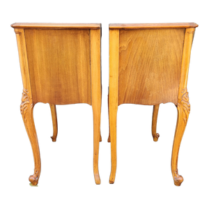 Vintage Crotch Walnut French Provincial 2 Drawer Nightstands - a Pair