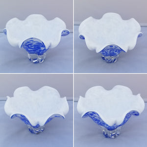 Vintage Blue and White Royal Gallery of Poland Hand Blown Glass Bowl and Vase - a Pair