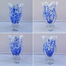 Load image into Gallery viewer, Vintage Blue and White Royal Gallery of Poland Hand Blown Glass Bowl and Vase - a Pair