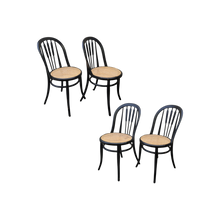 Load image into Gallery viewer, Antique Bentwood Cafe Woven Cane Seat Dining Chairs in Black - Set of 4