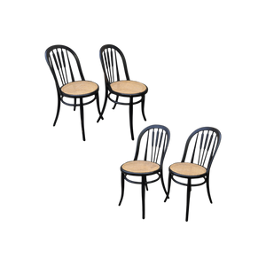 SOLD - Antique Bentwood Cafe Woven Cane Seat Dining Chairs in Black - Set of 4