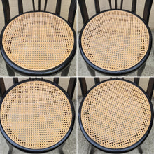 Load image into Gallery viewer, SOLD - Antique Bentwood Cafe Woven Cane Seat Dining Chairs in Black - Set of 4