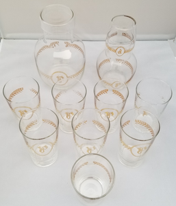 Vintage 1930s Libbey Gold Laurel Leaf Monogram "P" Glassware Set