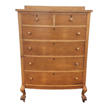Load image into Gallery viewer, Antique Birdseye Maple Tallboy Clawfoot Bow Front French Dresser