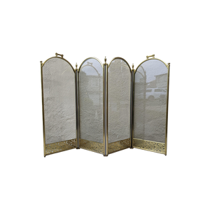 Vintage Neoclassical Brass Plated and Glass Quad Fold Fireplace Screen