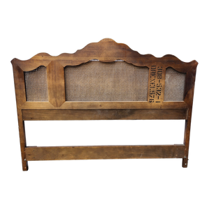 SOLD - Vintage Drexel Heritage Cabernet Classics Woven Cane and Wood French Provincial Queen Sized Headboard