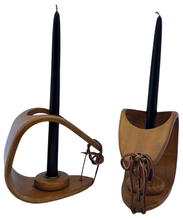 Load image into Gallery viewer, Vintage Danish Modern Hygge Wooden Stirrup Candleholders