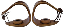 Load image into Gallery viewer, Vintage Danish Modern Hygge Wooden Stirrup Candleholders
