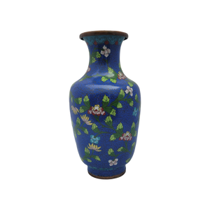 SOLD - Antique Cobalt Blue Floral Lotus Flower Cloisonne Vase