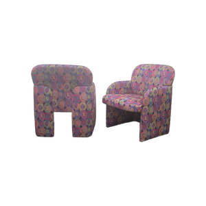 SOLD - Vintage Chunky Postmodern Diminutive Low Profile Club Chairs - a Pair