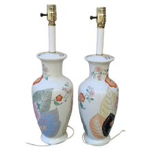Load image into Gallery viewer, Vintage Tobacco Leaf Ceramic Chinoiserie Lamps