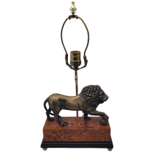 Load image into Gallery viewer, Sculpted Brass Lion Table Lamp on Faux Burlwood Base