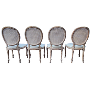 SOLD - Vintage Rope Knot Woven Cane Back Dining Chairs from Andre Originals of Brooklyn - Set of 4