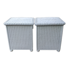 Load image into Gallery viewer, Vintage Coastal White Wicker Nightstands - a Pair