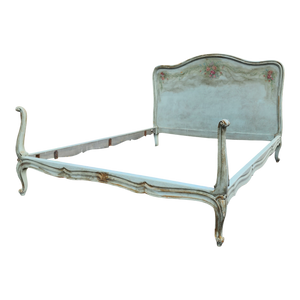 Vintage French Provincial Painted Floral Double Bedframe in Original Finish