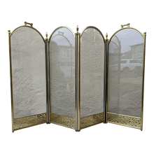 Load image into Gallery viewer, Vintage Neoclassical Brass Plated and Glass Quad Fold Fireplace Screen