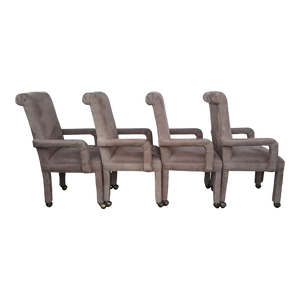 Vintage Postmodern Parsons Style Rollback Dining Arm Chairs - Set of 4