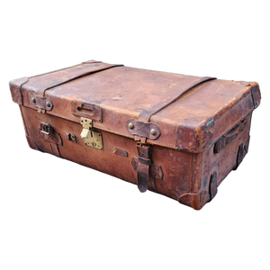 SOLD - Antique Leather Steamer Travelers Trunk Or Foot Locker