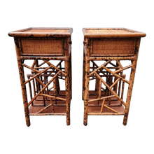Load image into Gallery viewer, Vintage Burnt Tiger Bamboo Side Tables - a Pair