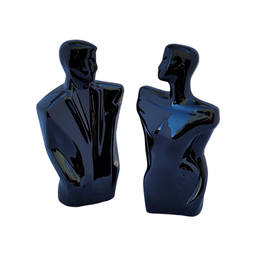 SOLD - Vintage 80s Balkweill-Style Postmodern Black Ceramic Abstract Man and Woman Statues - a Pair