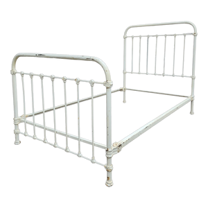 Antique Patinated Chippy White Painted Twin Bedframe