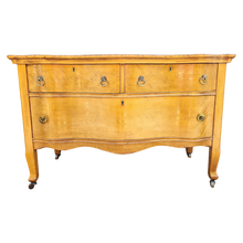 Load image into Gallery viewer, Vintage Birdseye Maple Lowboy 3 Drawer Serpentine Front Chest of Drawers Dresser
