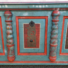 Load image into Gallery viewer, Antique Hand Painted Ornate Blue and Red German Trunk