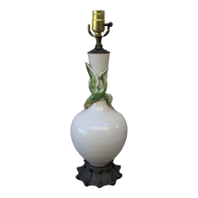 Load image into Gallery viewer, Vintage 1960s Porcelain Table Lamp Featuring Green Tromp l&#39;Oeil Crane in Flight