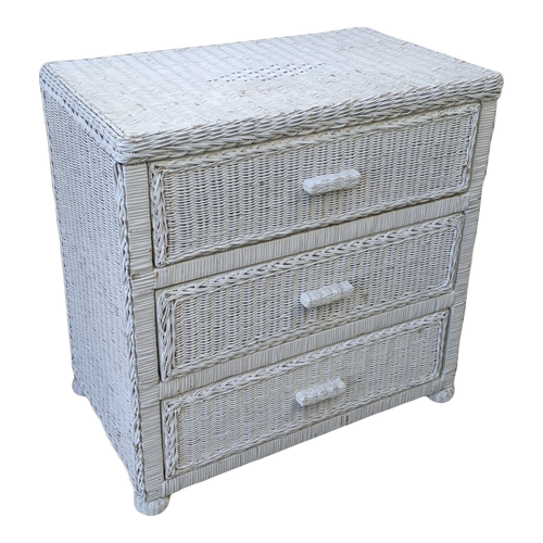 1980s Vintage Coastal White Wicker Chest of Drawers