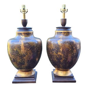 Vintage Mid Century Urn Shaped Lamps With Gold Leaf Scavo Glaze - A Pair - Main Product Photo - EclecticCollective.com