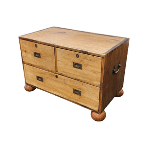 Antique Primitive Bun Footed Campaign Chest In Natural Finish - at EclecticCollective.com - Thumbnail