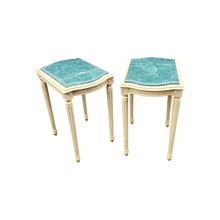Load image into Gallery viewer, Vintage cream white and egyptian green marble Neoclassical side tables - a pair - at EclecticCollective.com - Thumbnail