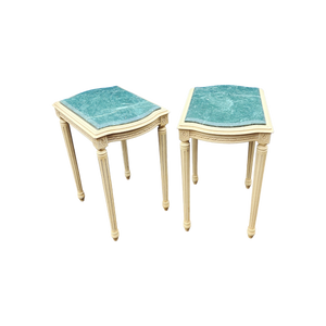Vintage cream white and egyptian green marble Neoclassical side tables - a pair - at EclecticCollective.com - Thumbnail
