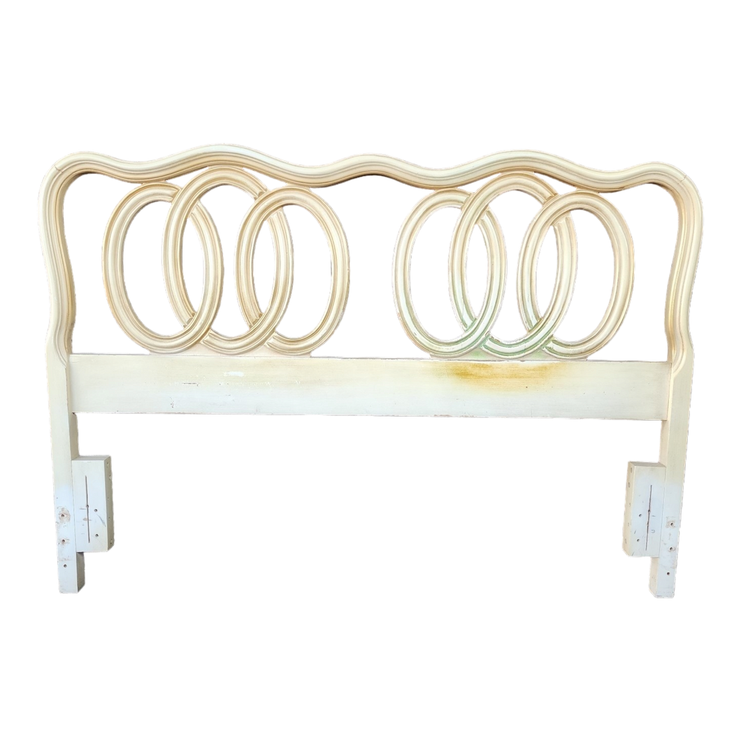 Vintage Off White Cream And Gold French Provincial Queen Sized Headboard With Bedframe - Main Product Photo - EclecticCollective.com