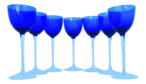 SOLD - Baccarat Perfection Rhine Cobalt Blue Wine Glasses - Set of 7