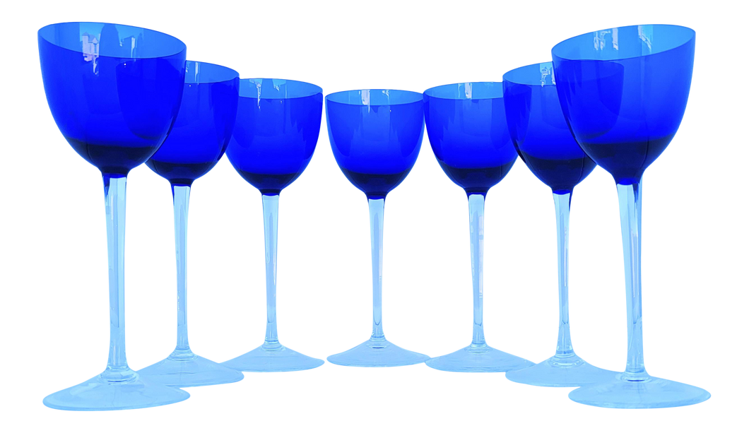Baccarat Perfection Rhine Cobalt Blue Wine Glasses - Set of 7