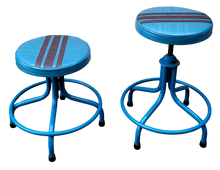 Load image into Gallery viewer, Blue With Black Stripe Vintage-Style Industrial Adjustable Height Stools - a Pair