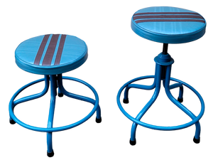 Blue With Black Stripe Vintage-Style Industrial Adjustable Height Stools - a Pair