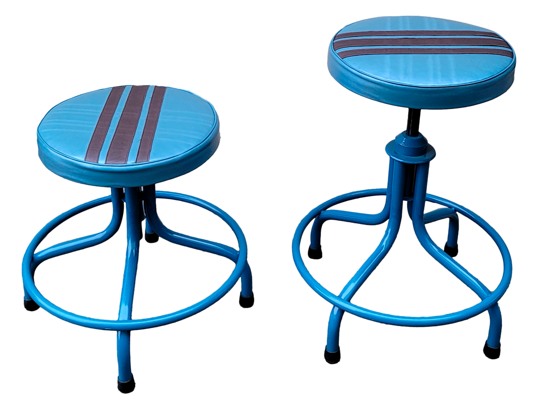 Blue With Black Stripe Vintage-Style Industrial Adjustable Height Stools - a Pair