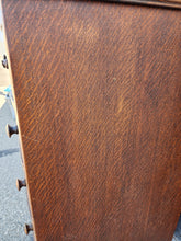 Load image into Gallery viewer, Antique Bow Front Dark Brown Tiger Oak Tallboy Dresser