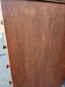 Antique Bow Front Dark Brown Tiger Oak Tallboy Dresser