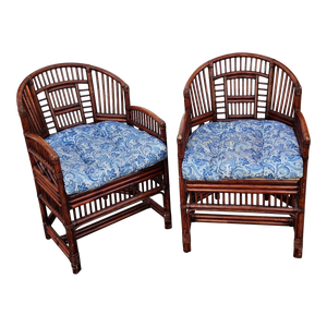 Vintage Bamboo And Woven Cane Armchairs In The Style Of Brighton Pavillion - A Pair - Main Product Photo Thumbnail - EclecticCollective.com