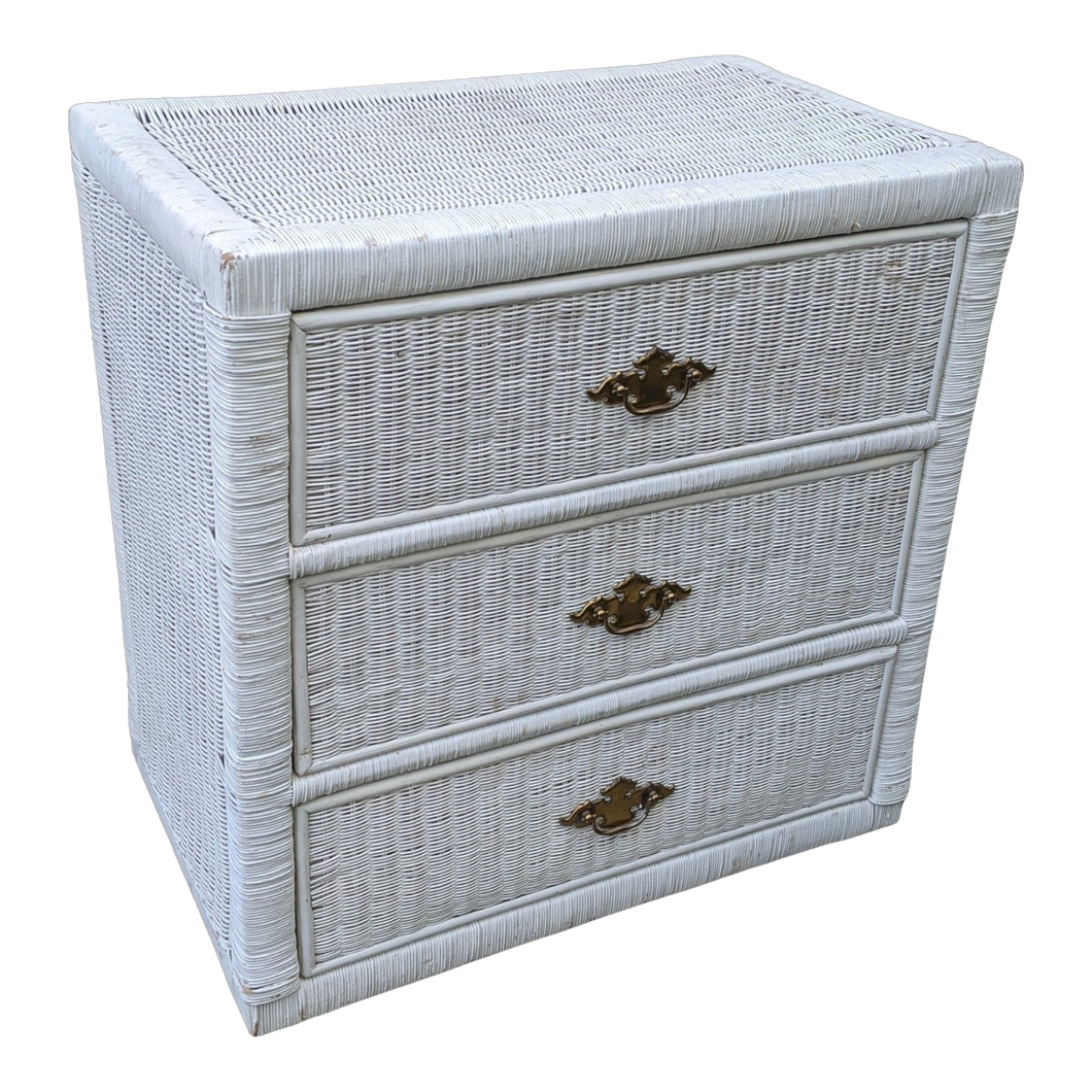 Coastal Colonial White Wicker Chest of Drawers