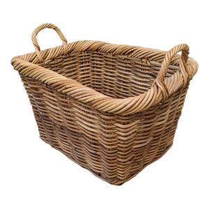 Coastal Boho Chic Woven Rattan Handled Basket