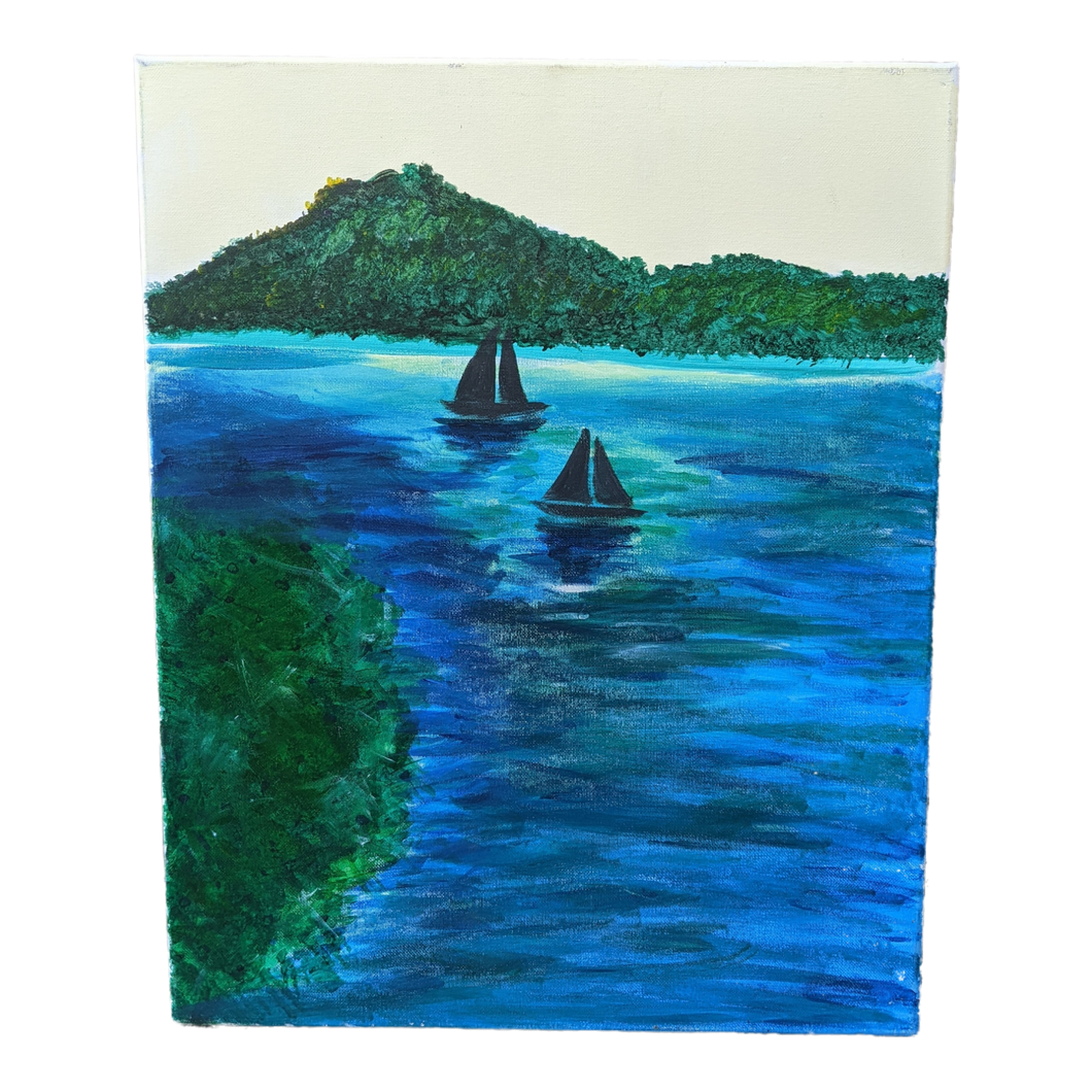 COMING SOON - Contemporary Primitive Seascape Painting with Sailboat